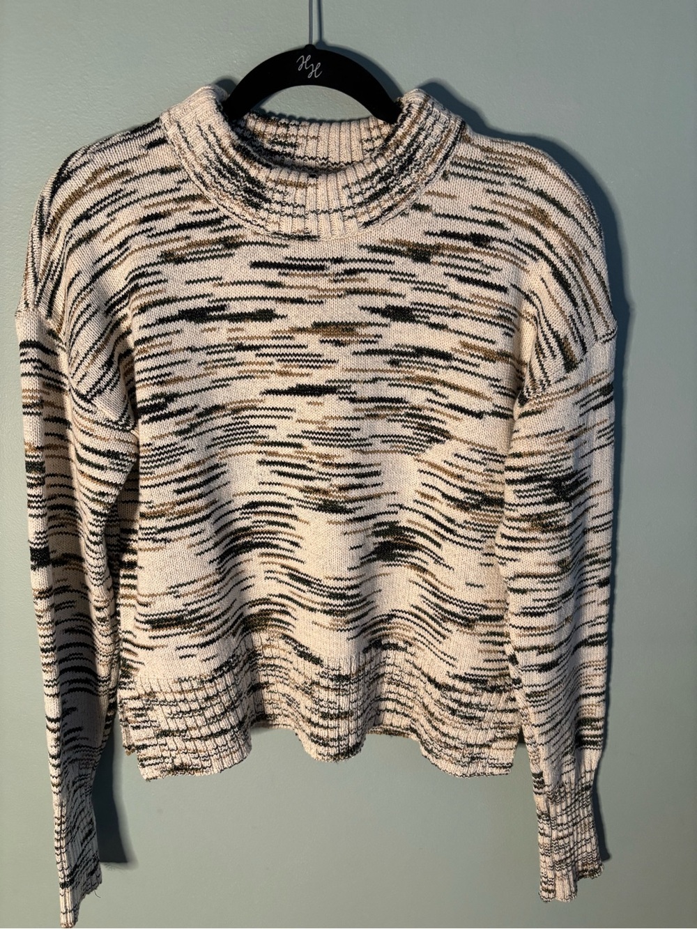 Veronica Beard Gerona Space-Dye Knit Crewneck Sweater Ivory Army Small